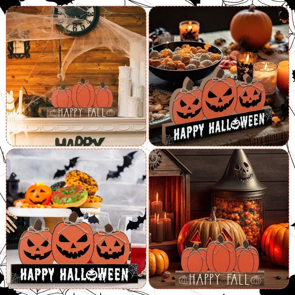 Wooden Fall Pumpkin Table Decor Cute Decorative Pumpkin Table Sign Funny Halloween Desk Decoration Living Room
