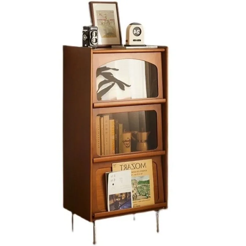 

Japanese-style simple magazine cabinet Nordic solid wood small apartment multi-functional bookcase locker glass door retro dinin