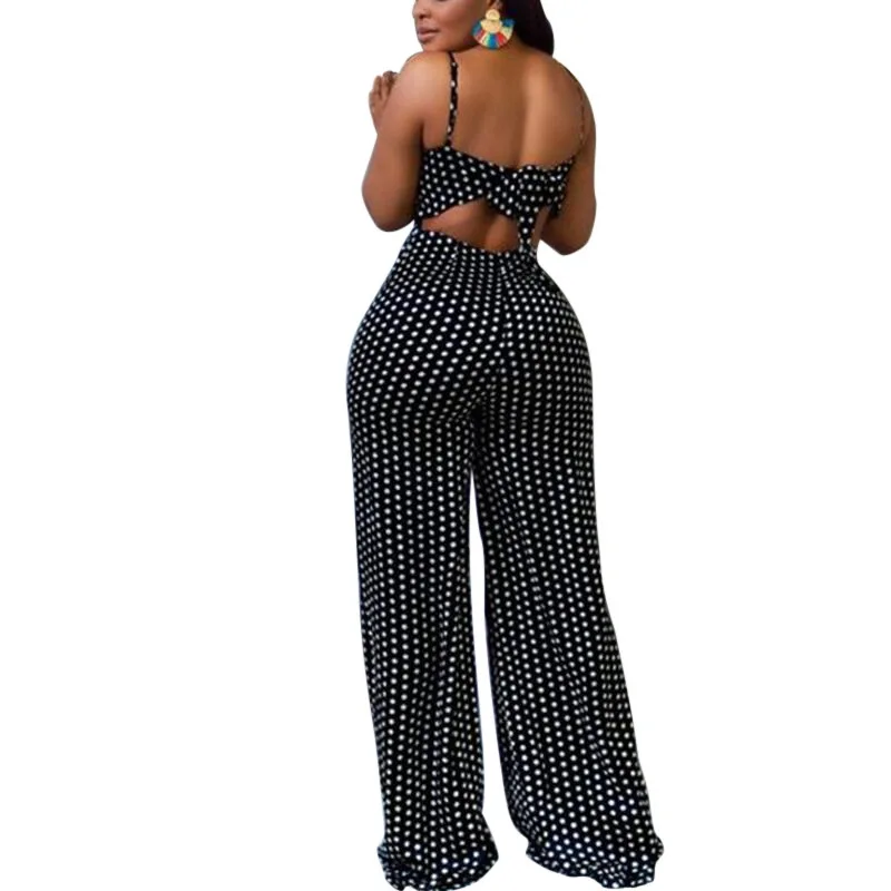 Women Jumpsuits Overalls High Waist Dot Wide Leg Pants High Street Casual Flat Sexy Backless Wrapping Breast 2023 Autumn