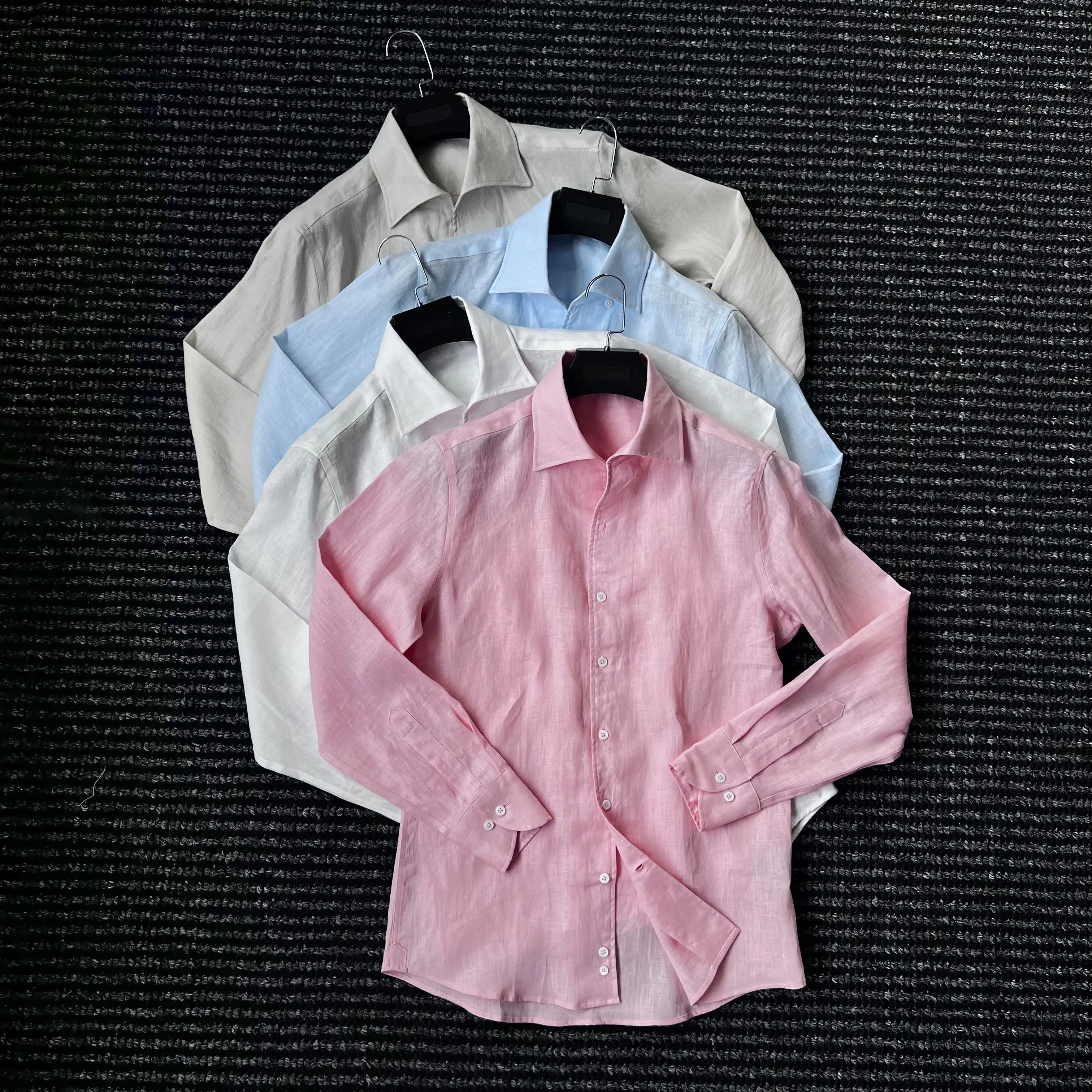 

High luxury 100% linen gentleman elegant one piece collar long sleeve shirt men's rain dew hemp breathable shirt tide