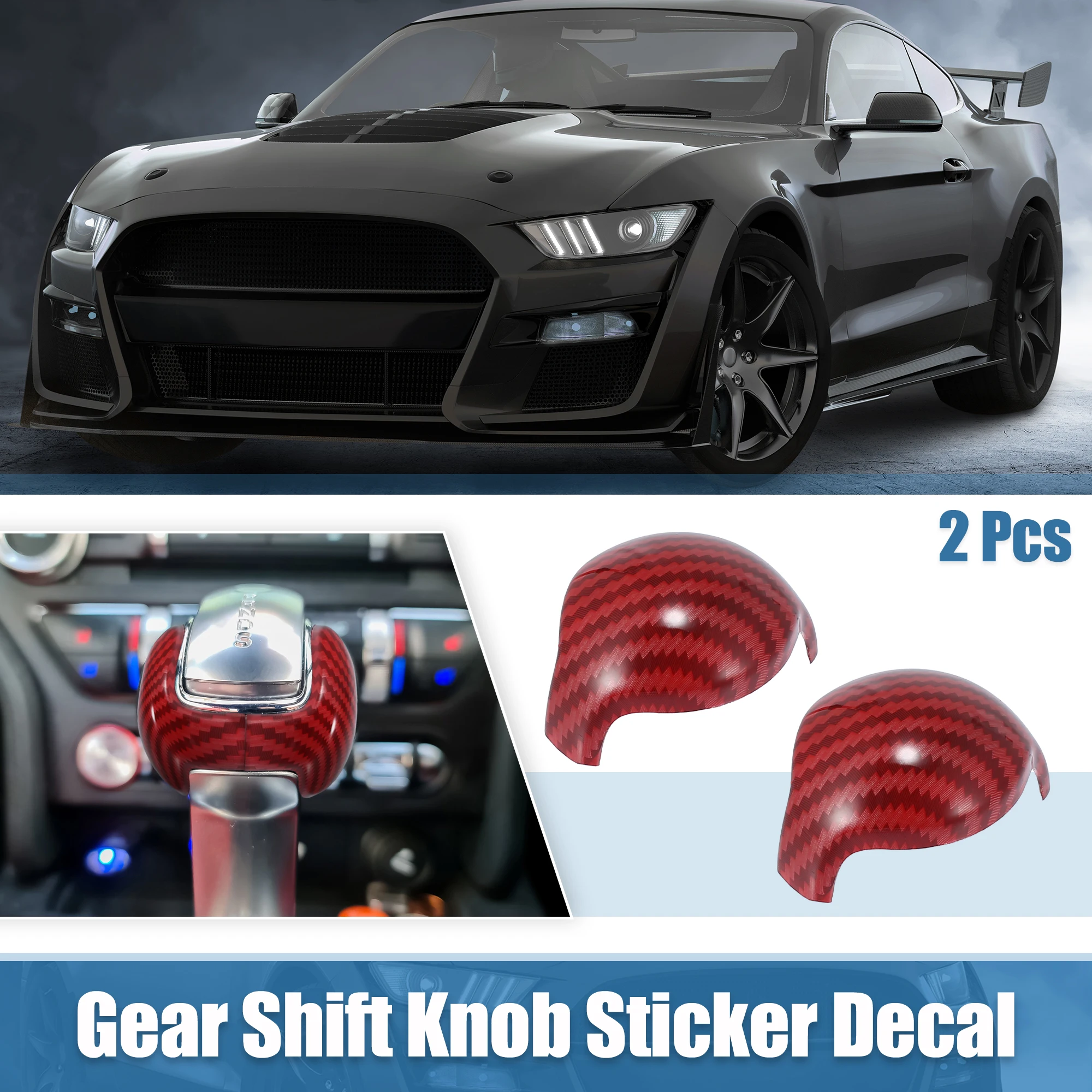 

UXCELL 2pcs Gear Shift Knob Cover Interior Accessory for Ford for Mustang 2015-2022 Red