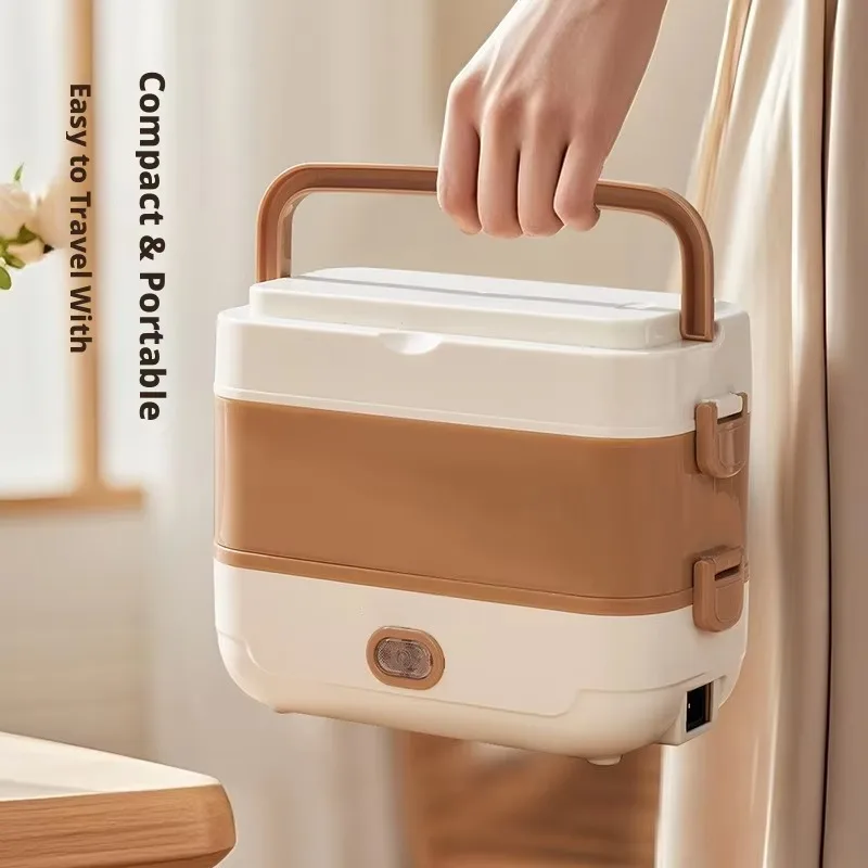 Multifunction Electric Heating Lunch Box Portable 2 Layer 4 Pots 304SUS 12H Timing Low Noise Overheat Protection Office Outdoor