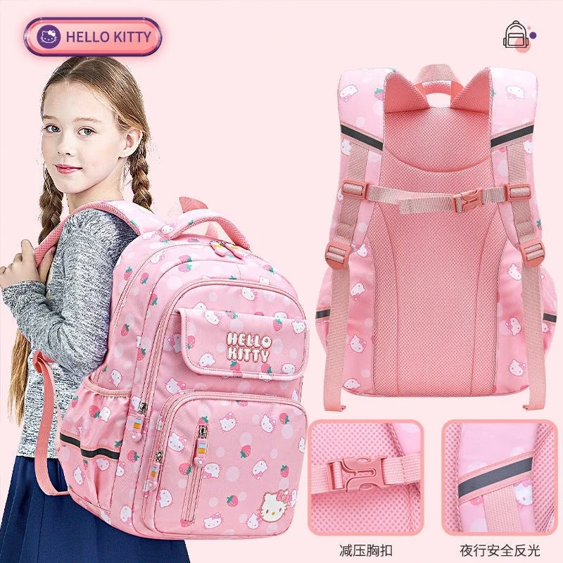 

Sanrios Hellokitty Schoolbag Cartoon Strawberry Kitty Cat Bags Backpack Burden Alleviation Protect Spine Waterproof Anti Lost