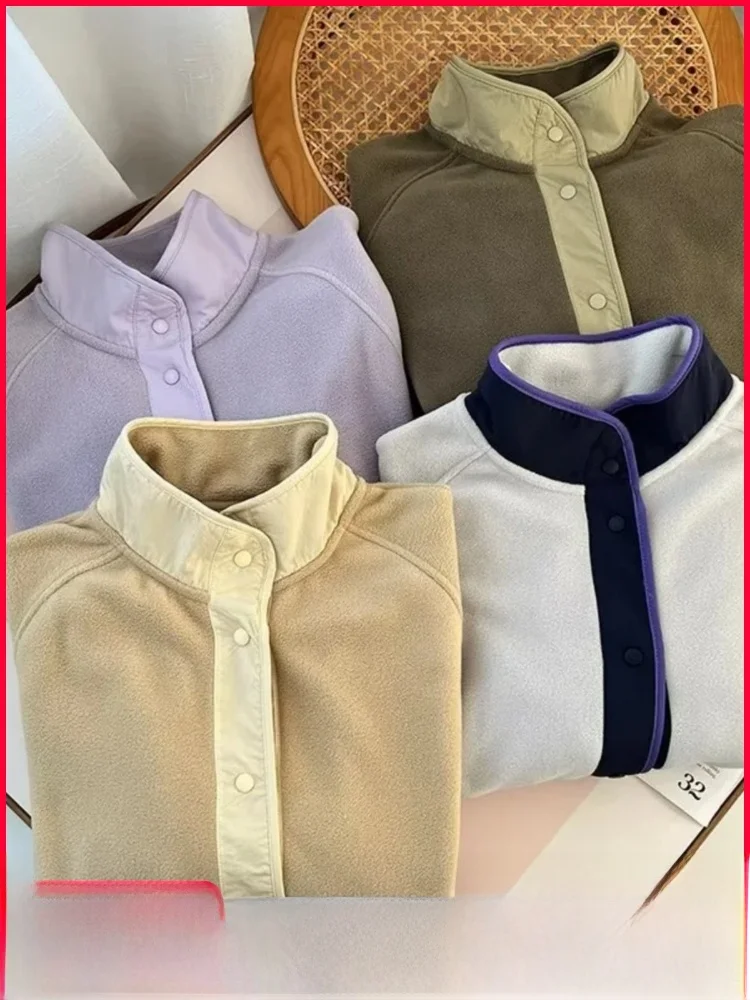 

Легкий мягкий воротник-стойка, уличная ветрозащитная женская верхняя одежда Fce Jaet Faion Color Blo Long Sve irt Sle