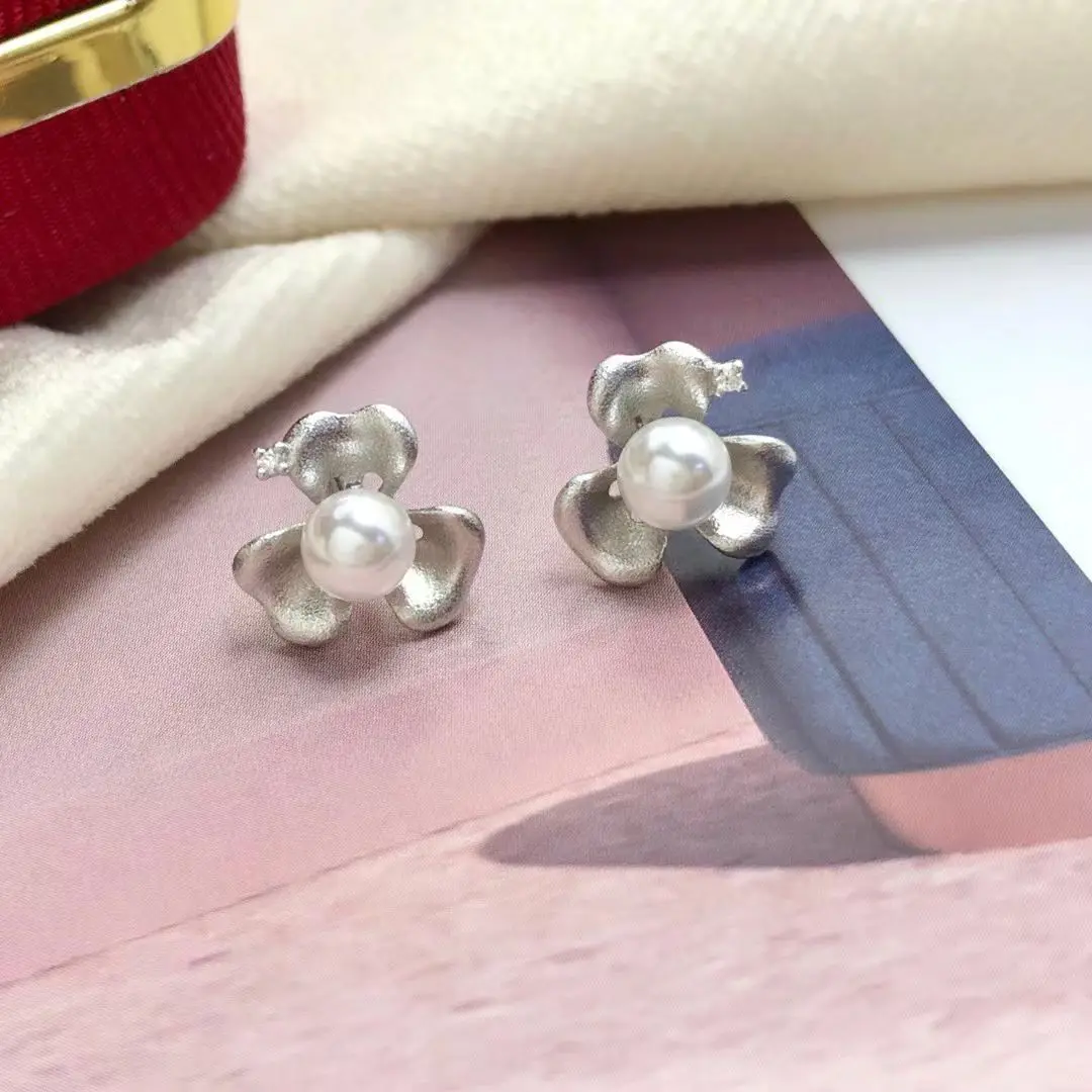 

Wholesale S925 Sterling Silver Earrings Mount Findings Settings Base Mounting Parts Accessory for 4-5mm Pearls 5 pairs/lot