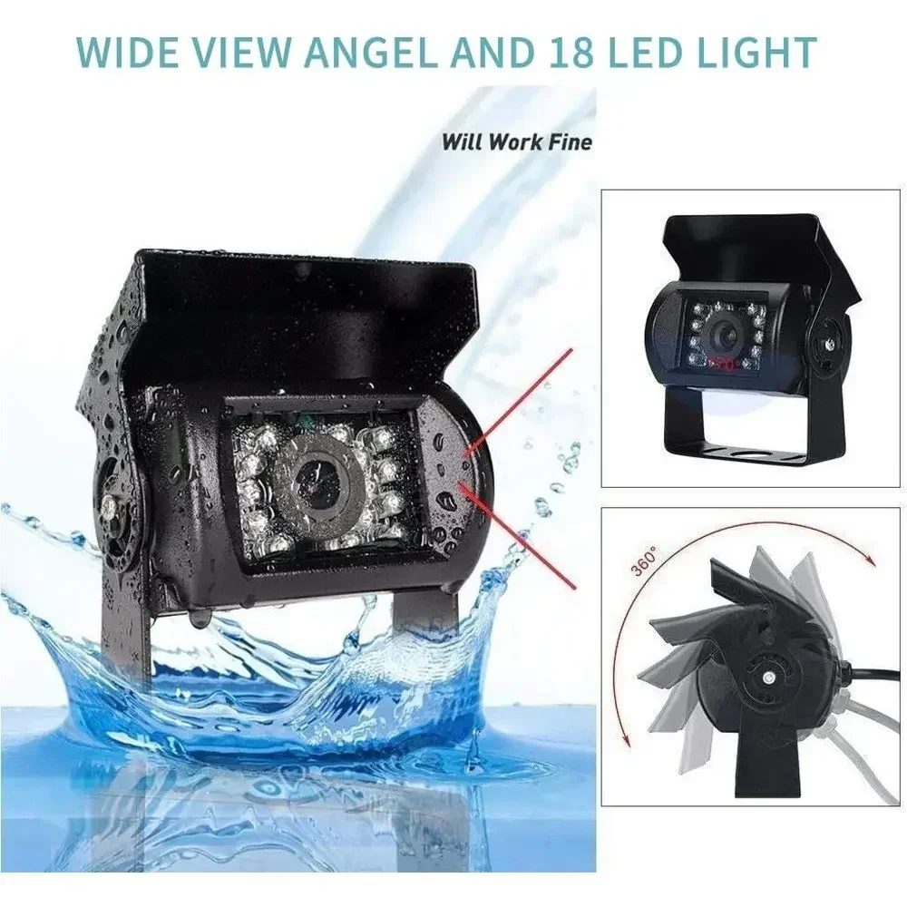 RV Backup Camera System- 7 Inch 4 Split Reversing Monitor, Night Vision, IP68 Waterproof, Parking Monitoring, Hard-Wired Backup