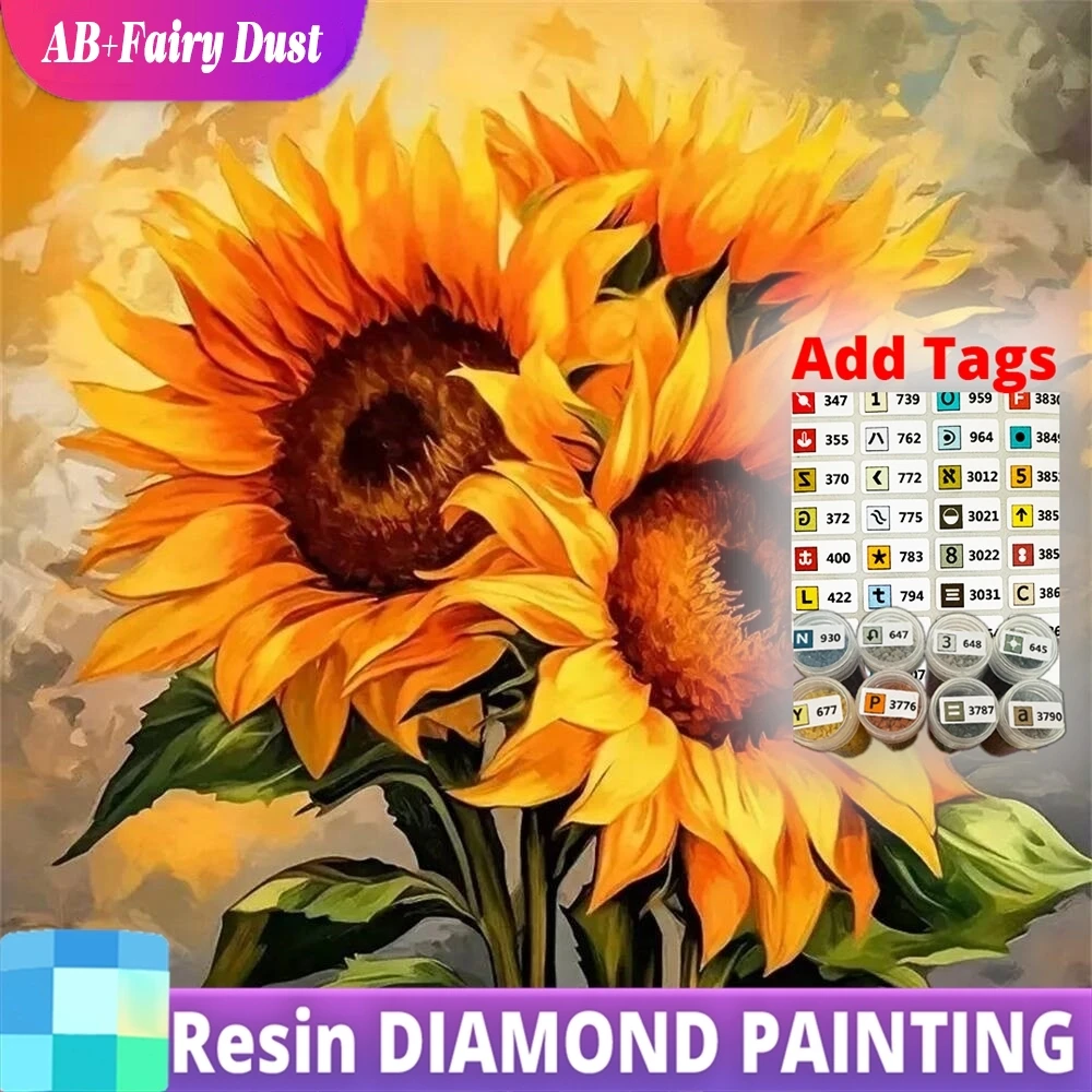 

Resin AB Fairy Dust DIY Diamond Mosaic Sunflower Pattern For Adults Beginners Painting Flower Cross Stitch Embroidery Handmade