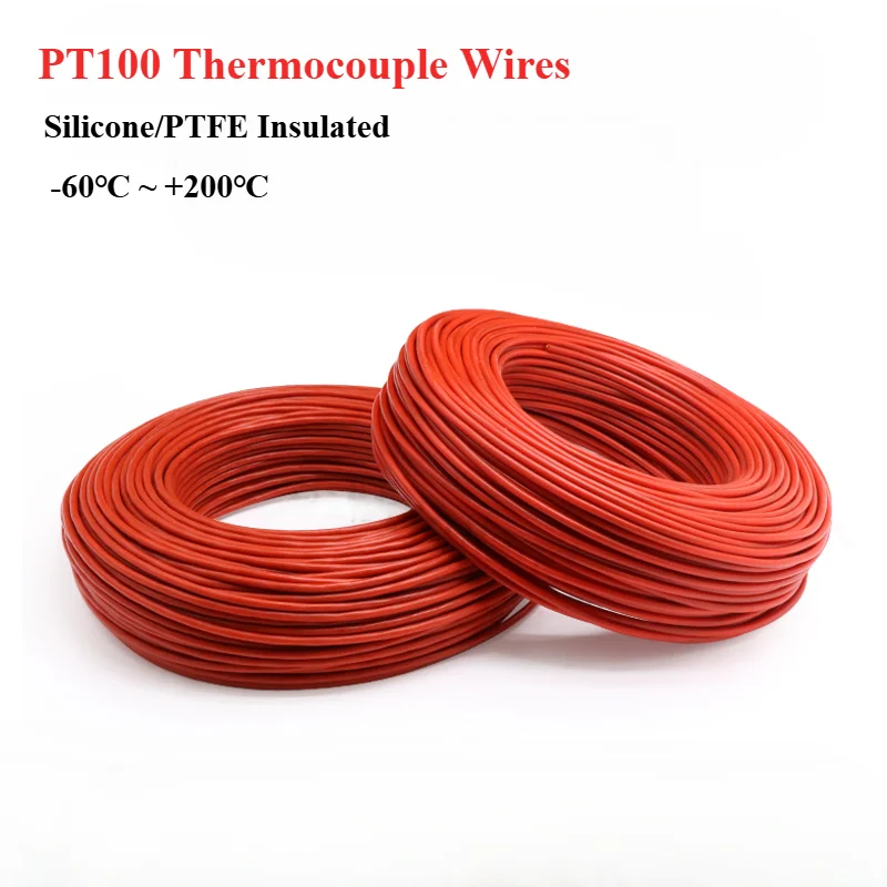 

1/5/10m PT100 Thermocouple Wire 3 Cores Silicone PTFE Insulated Tinned Copper Stainless Steel Shielded Compensation Cable 200℃