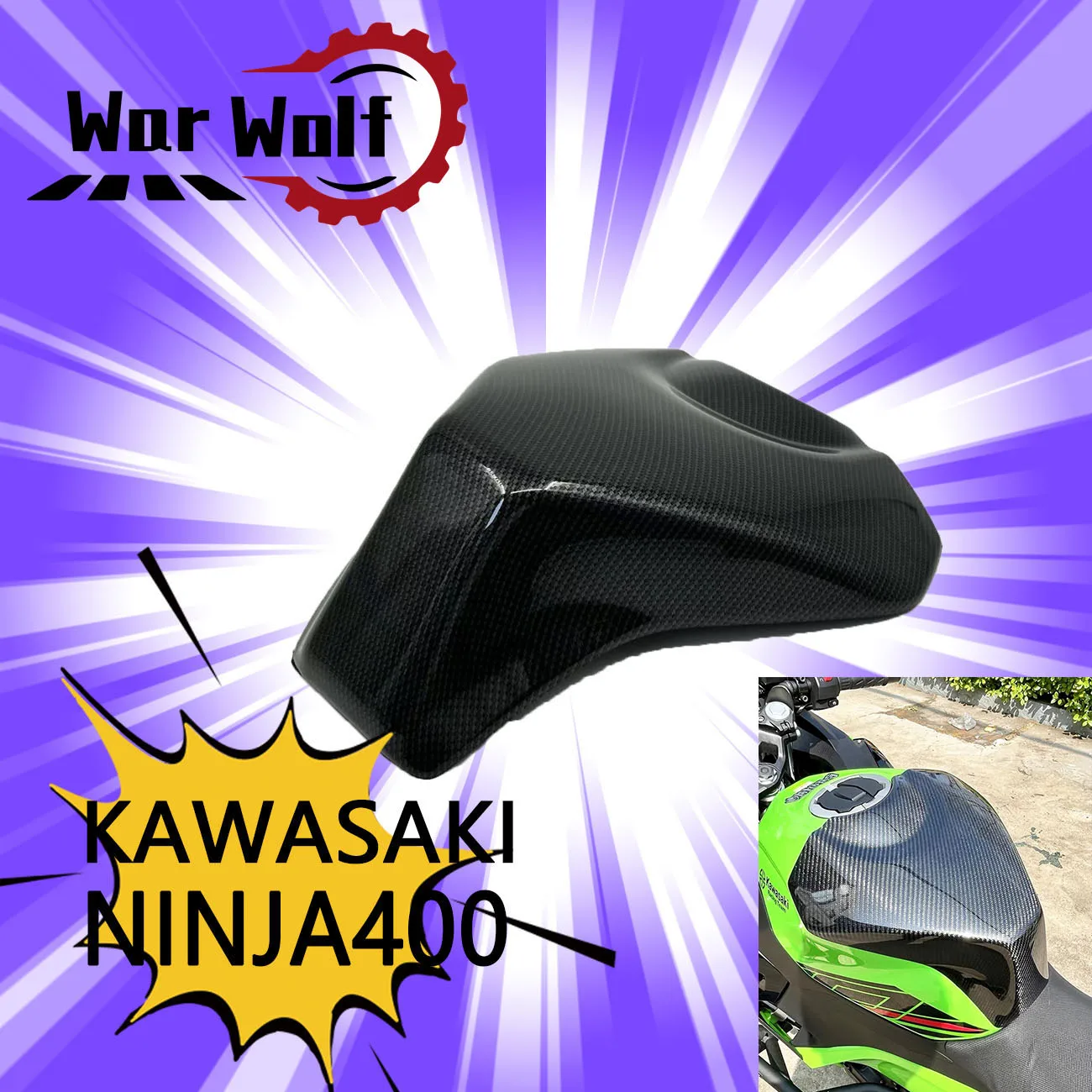 For KAWASAKI NINJA400 Z400 2018-2023 ninja 400 Motorcycle Accessories Carbon Fiber Patterned Tank Cover Shell Oil Gasket Protect