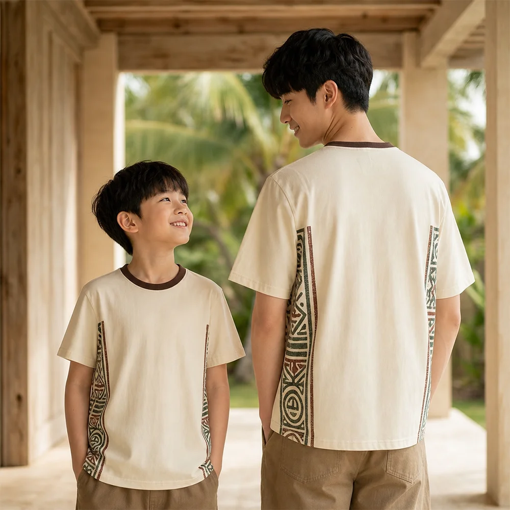 Tribal Print Short Sleeve T-Shirt Breathable Summer Holiday Parent-Child Matching Casual Tee for Family British Bank Day