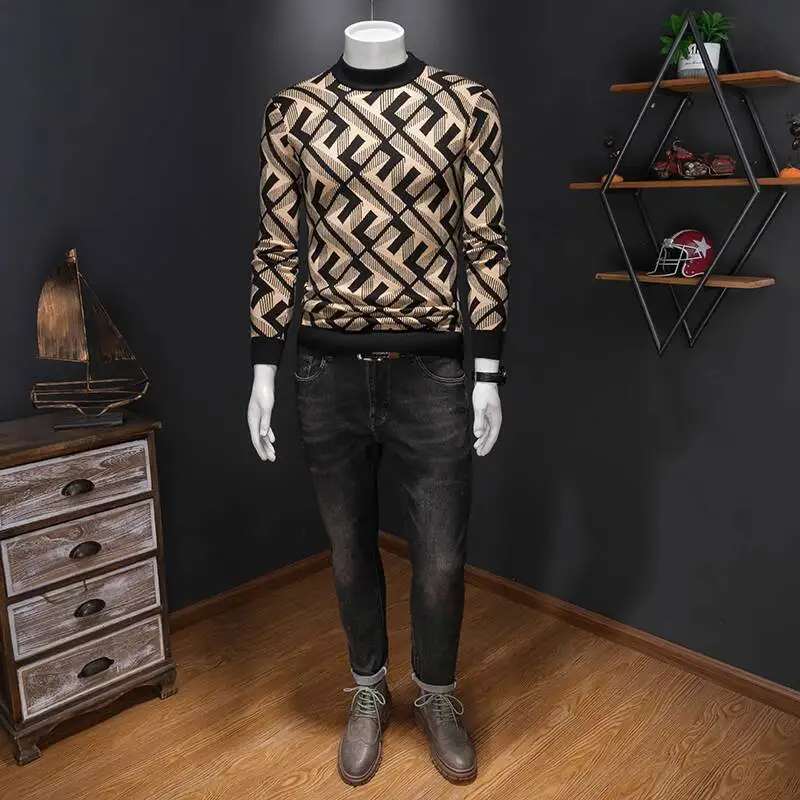 سترة خريف متباينة بأحرف كاملة من مزيج الصوف سترة صوفية من الجيرسيه الاجتماعي نافيداد هومبر ملابس الشارع الشهير سترة هيرين للرجال #6