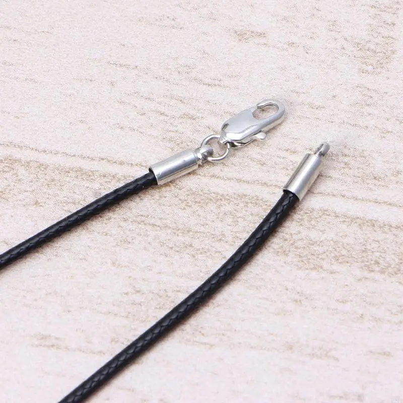 E21F Black Leather Rope Chain Necklace Thin Soft Cord Strap Silver Lobster Claw Clasp Jewelry Gift for Men Women Girls Boys