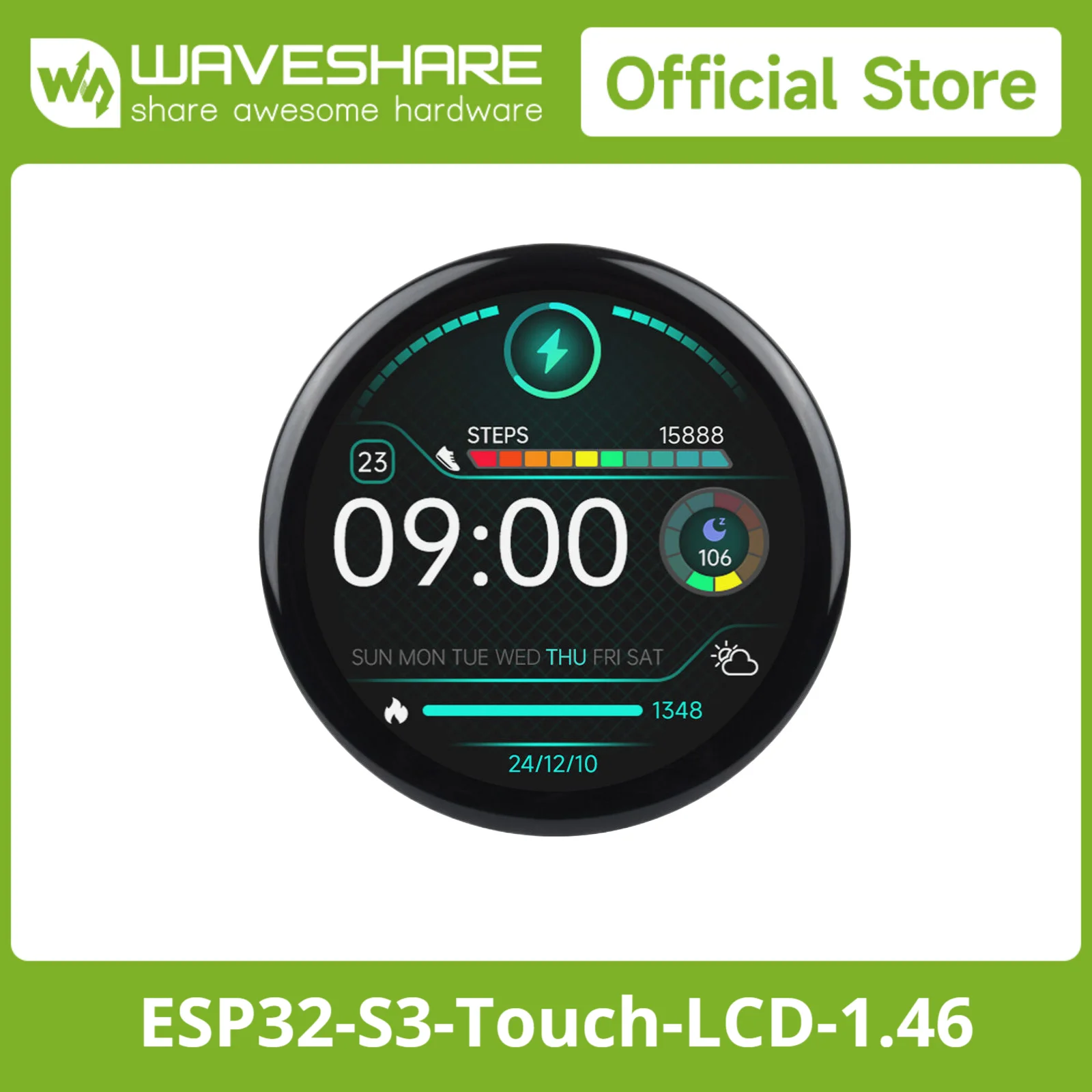 Waveshare ESP32-S3 Scheda di sviluppo display rotondo da 1,46 pollici 412×412, supporta WiFi e Bluetooth, sensore accelerometro e giroscopio