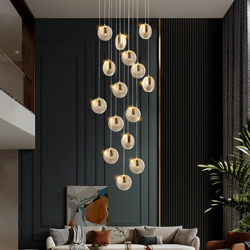 Designer staircase hanging line chandelier modern restaurant dining table indoor lighting Nordic Light luxury villa Chandelier