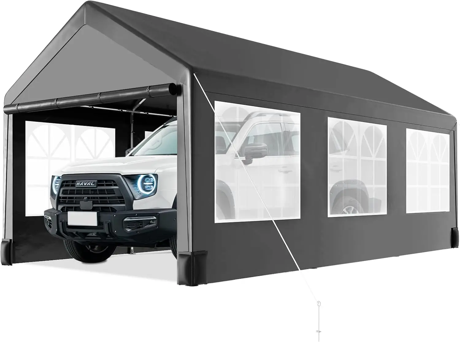 Carport Canopy 12X20 Heavy Duty, Portable Car Canopy Car Tent Garage With 6 Roll-Up Windows And All-Season Tarp Cover, Metal