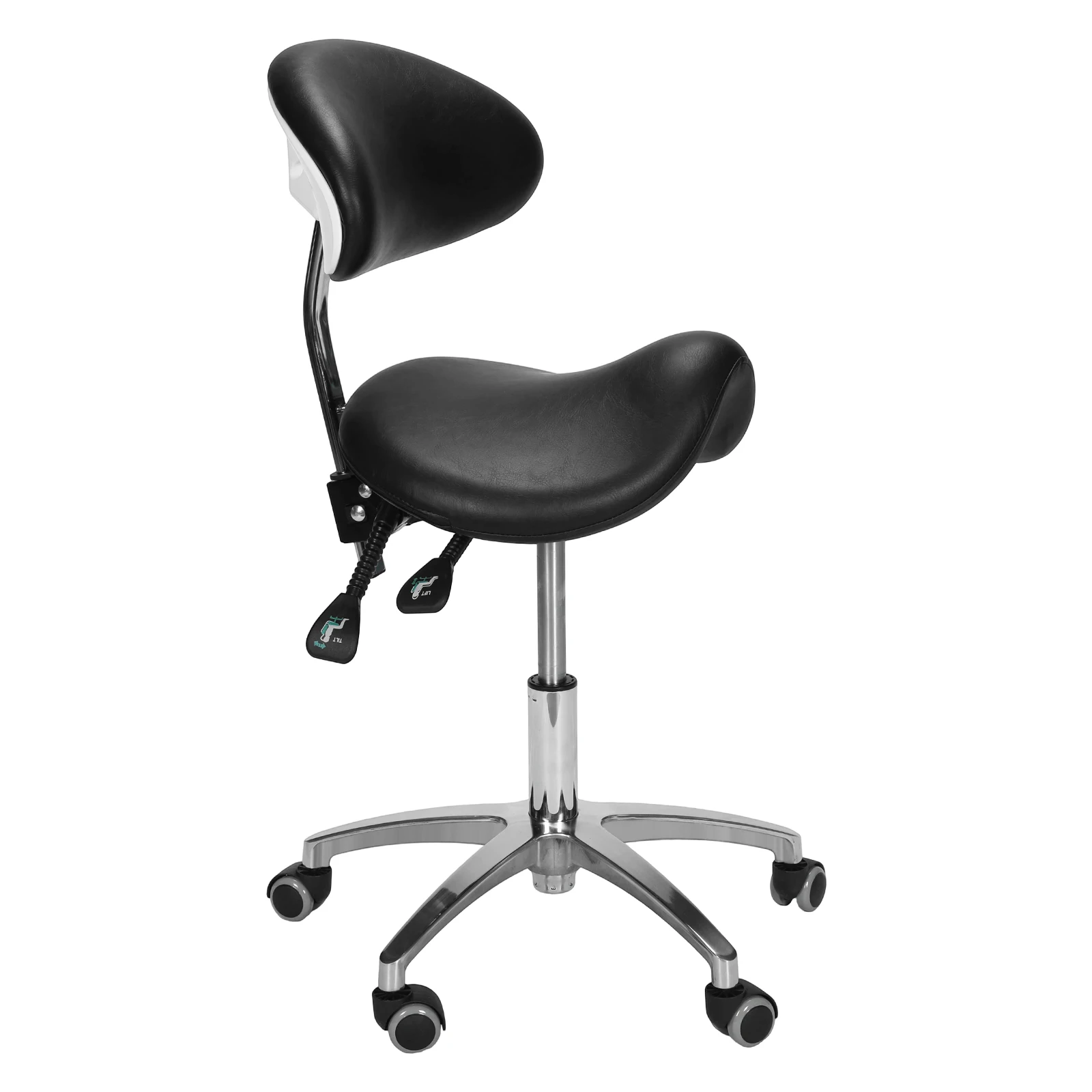 

Saddle Stool with Wheels Swivel Saddle Stools with Back Support 16.93-21.65in Height for Hair Stylist for Dentist Salon Tattoo