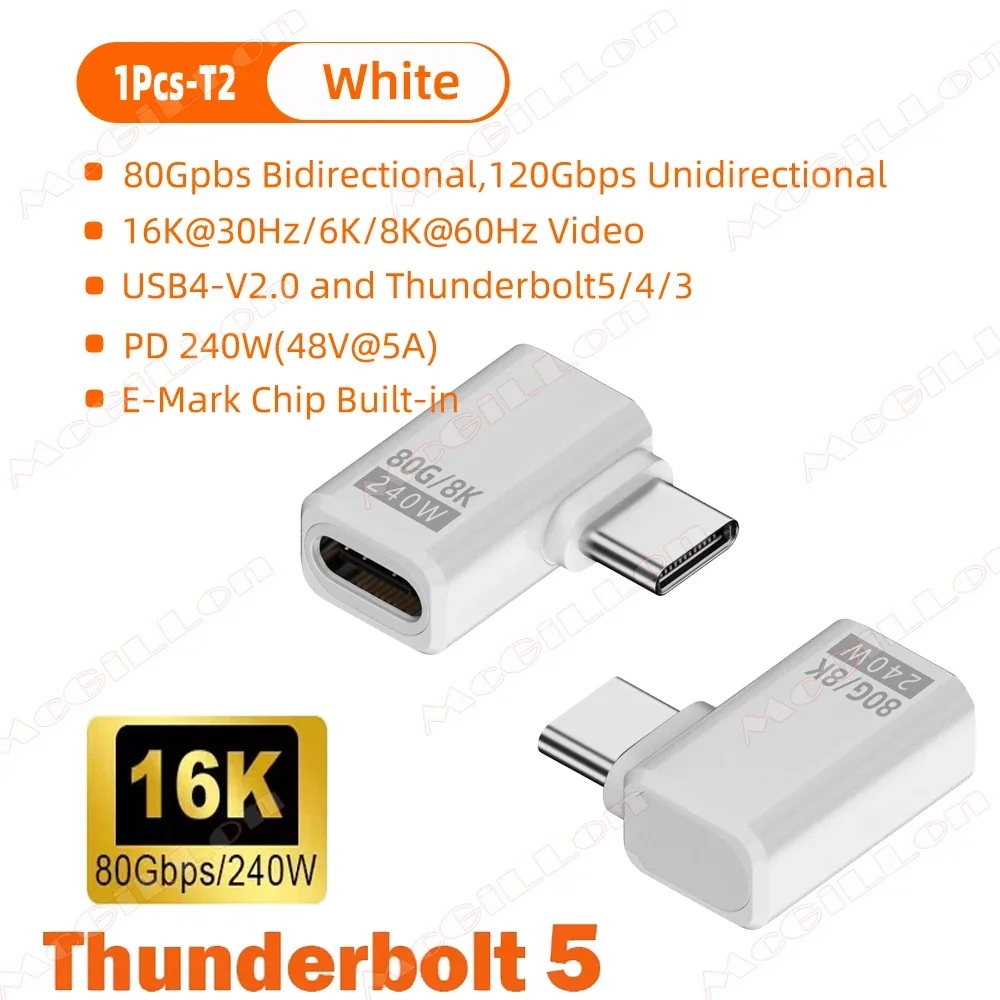 USB4 V2 90-Grad-Typ-C-Winkeladapter 80 Gbit/s Thunderbolt 5 4 3 Winkeladapter 240 W USB-C-Kabelstecker 40 Gbit/s für MacBook Air