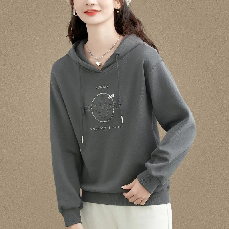 

Hooded Sweatshirt Women's Spring Autumn Thin New Long-sleeved Top Blue Loose Slim Casual
