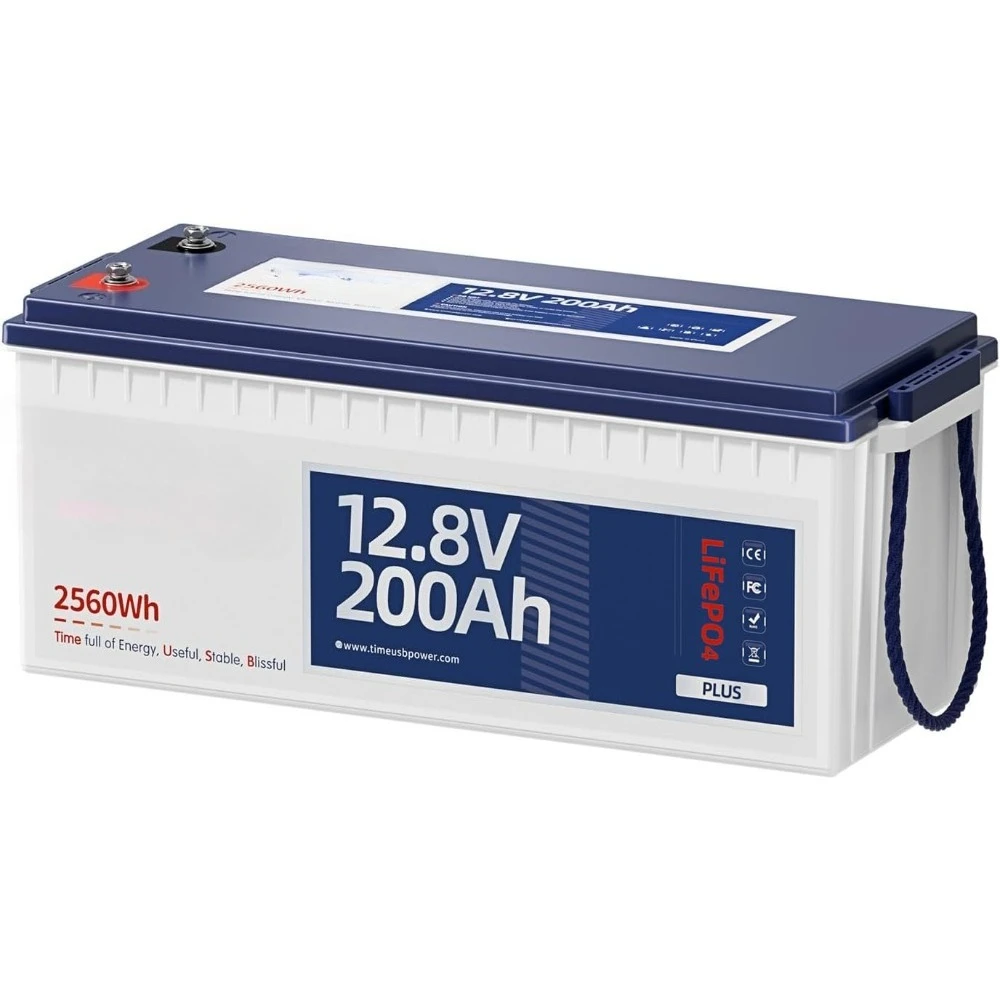 12V 200Ah Plus LiFePO4 Battery,  Lithium Battery with 200A BMS, Max. 2560W Power, 4000-15000 Deep Cycles, 10-Year Lifetime