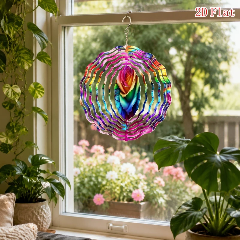 CIFBUY 2D Rose Wind Chime Colorful Butterfly Metal Spinner with 360 Rotating Hook DIY Creative Hanging Ornament for Garden Patio