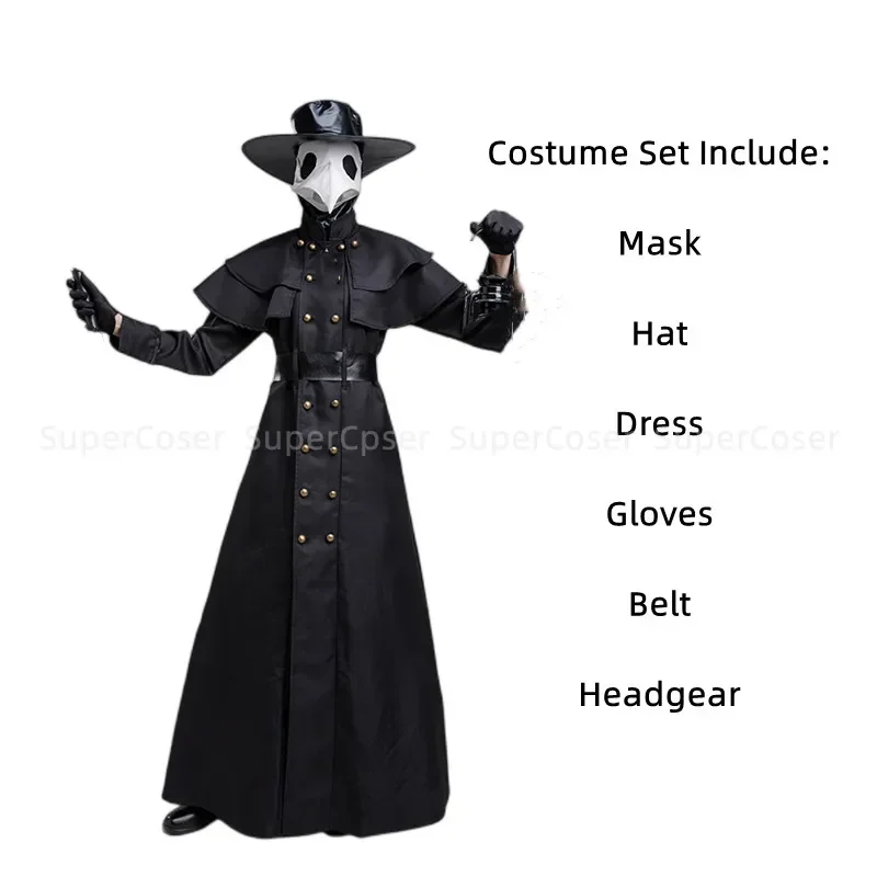 썹im Halloween średniowieczna szata z kapturem Plague Doctor kostium maska kapelusz dla mężczyzn mnich Cosplay Steampunk ksiądz Horror czarodziej płaszcz C