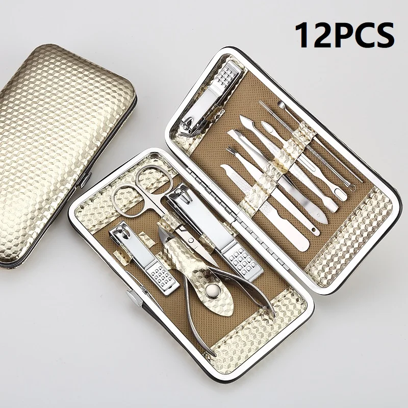 Nail Clipper Set 12 Piece Set Nail Clipper Beauty Manicure Tool Set Nail Clipper Gift Set Golden Hand Foot Care Tools Pedicure A