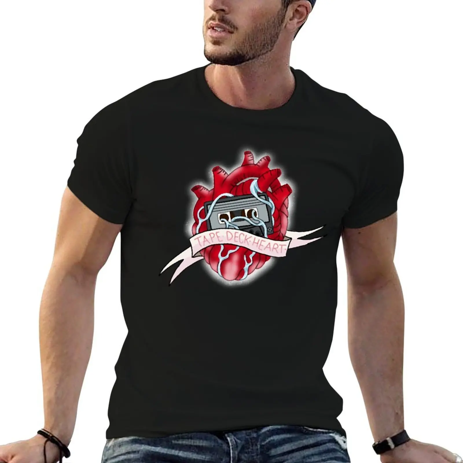 Tape Deck Heart T-Shirt oversized valentines clothes plain t shirts men