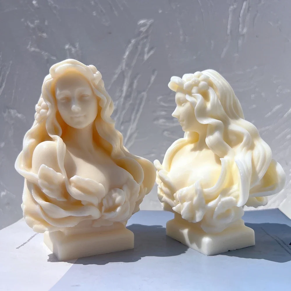 Greek Art Woman Sculpture Soy Wax Tool Beautiful Lady Statue Candle Mold Goddess Female Bust Silicone Molds