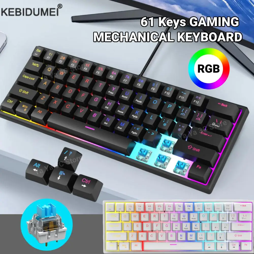 

60% Compact Wired Keyboard 61 Keys RGB Backlight Gaming Keyboard Portable Office Computer Mini Keyboard For Windows PC