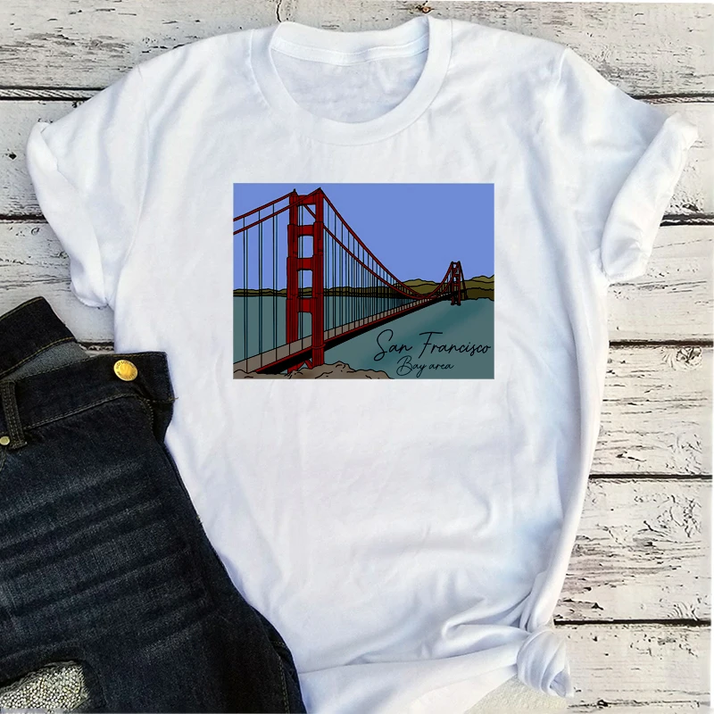 

San Francisco Bridge Vintage Graphic Tee New 2022 Women Fashion Goth Bridge Shirt Building Summer Women Clothing Summer