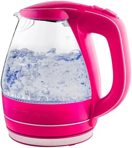 

OVENTE 1.5L Electric Kettle - BPA-Free Glass Water Boiler with Auto Shut-Off, Pink