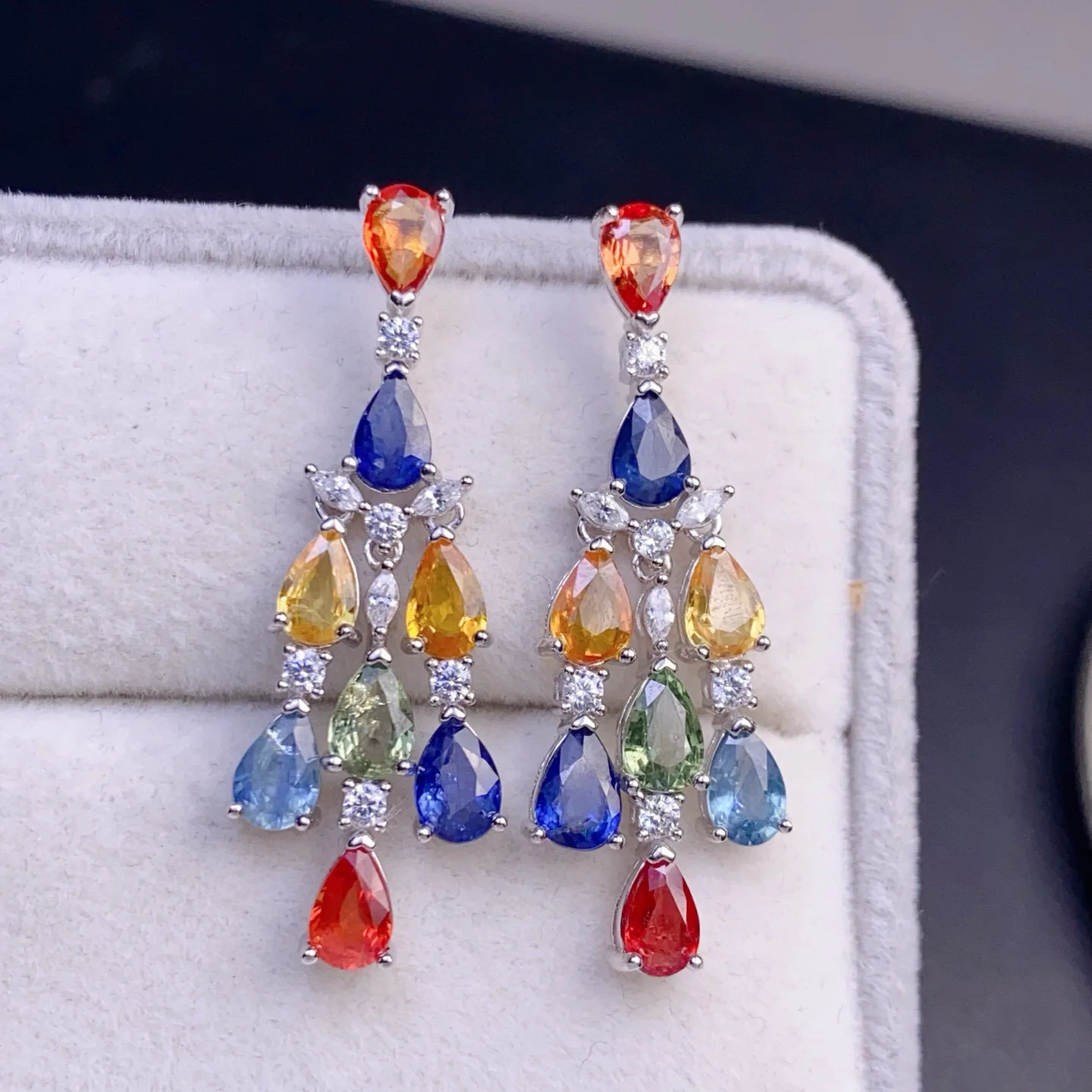 

Серьги с натуральным необычным сапфиром 4*6 мм, 5А, дизайн рождественской елки из стерлингового серебра S925, роскошный красочный подарок с драгоценными камнями