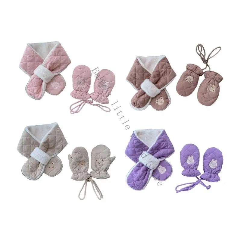 

Infant Crosses Neck Scarf With Attached Mittens 2PCS Cotton Combo For Newborns To Toddler Safe Seamless Design B2EB
