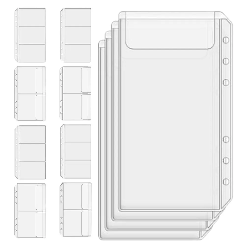 

12Pcs PVC A6 Binder Pockets Loose Leaf Bags Receipt Filing Clear Transparent Binder Pouches Business Card Holder Storage