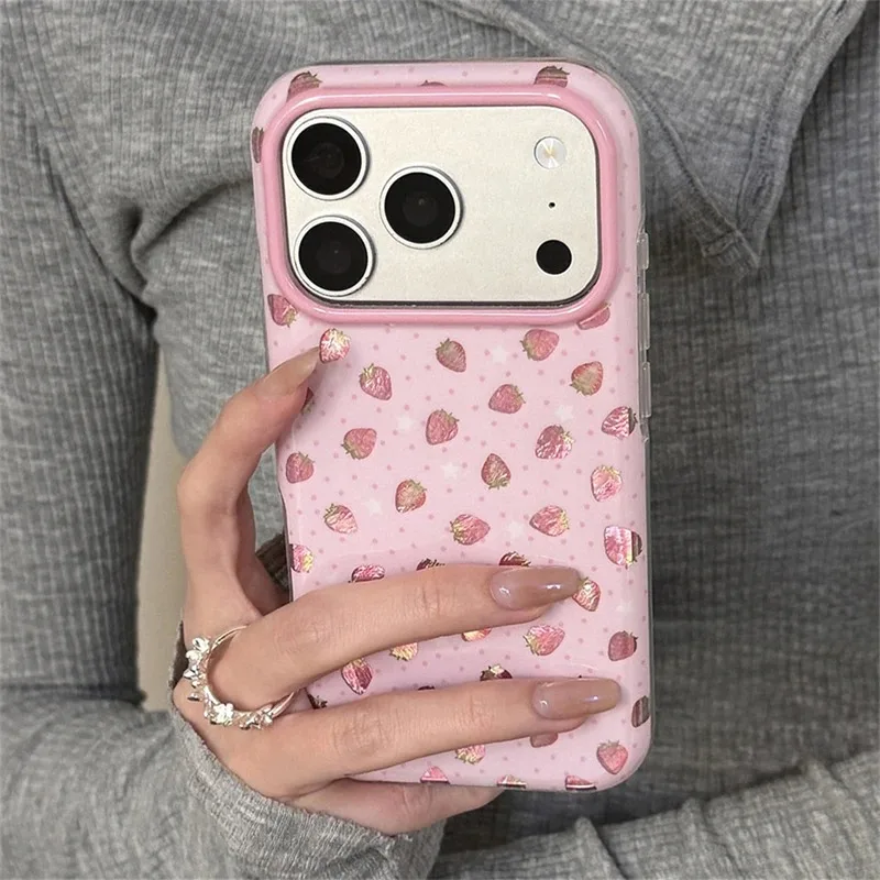 Coque de téléphone INS coréenne colorée motif fraise pour iPhone 17, 17 Pro, 17 Pro Max, 16, 13, 14, 15, 16 Pro Max, 15 Pro, 14 Pro Max – Housse Fruitée Fundas
