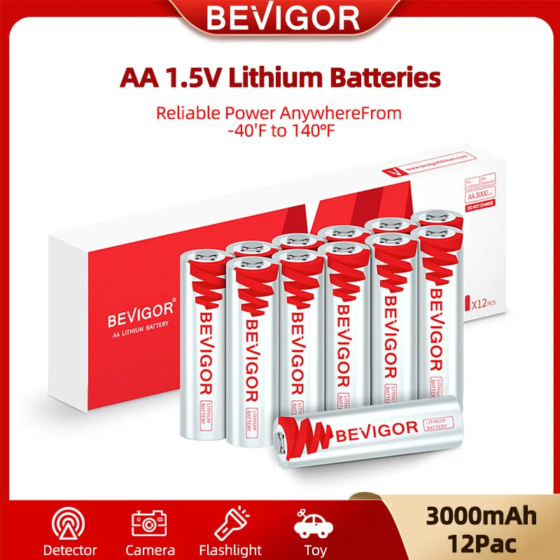 

BEVIGOR Lithium Batteries AA 12Pack, 3000mAh 1.5V Double A Lithium Battery, Longer Lasting For Blink Smart Lock Deadbolt