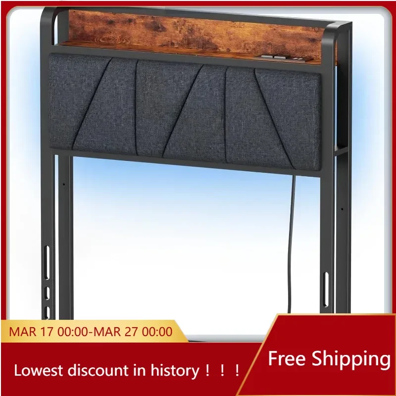 

Dual Headboard with LED Lights, Padded Back, Headboard with Storage Shelf Only, USB Port