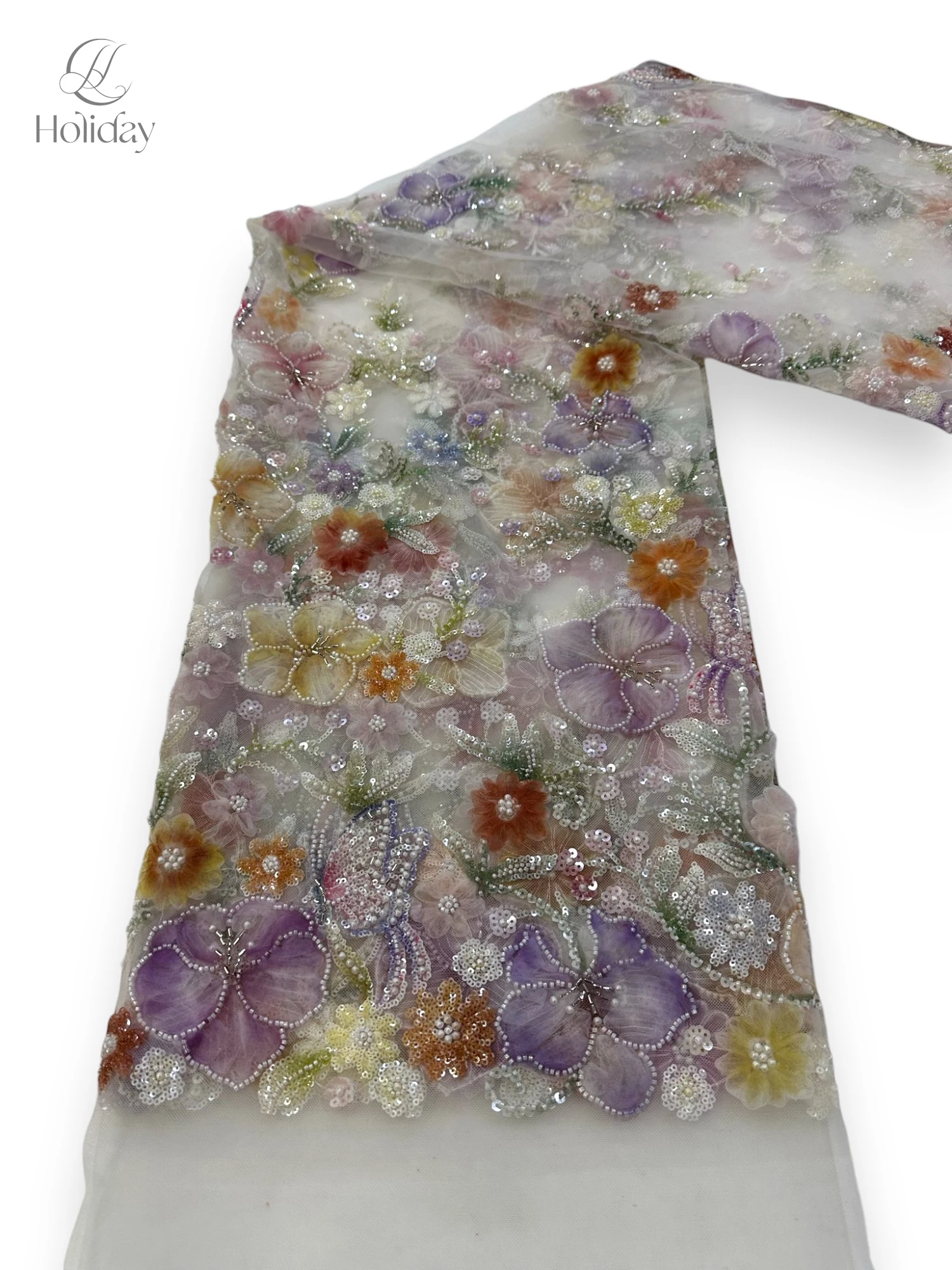 

5Y/piece Digital positioning printing, embroidered with French mesh, sequins, Nigerian lace, multi-color ribbon bead embroidery