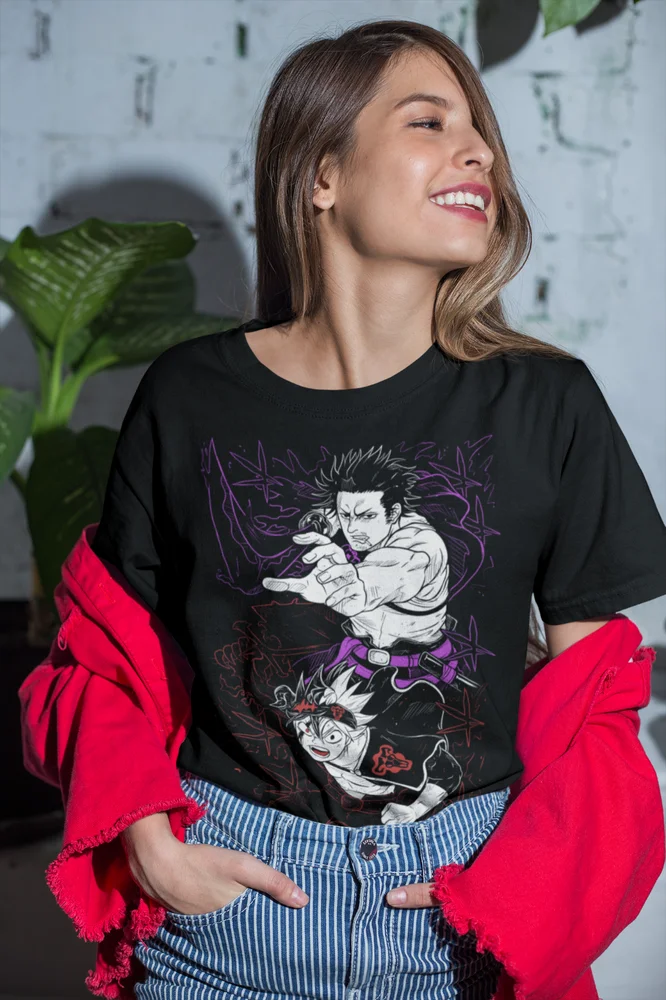 Yami Sukehiro Black clover Asta Yuno T-shirt Girl Gifts Black Shirt All Size