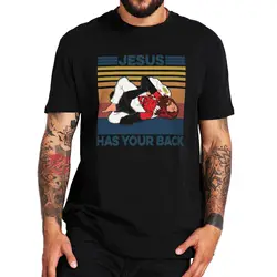 Jesus Has Your Back Satan Vintage Tshirt Brazilian Jiu Jitsu Fighting Martial Arts Funny T Shirt 100% Cotton Camiseta