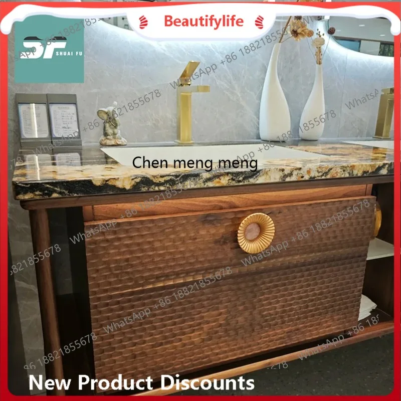 B67 Villa antique high-end custom luxury stone bathroom cabinet combination, wash basin solid wood paint
