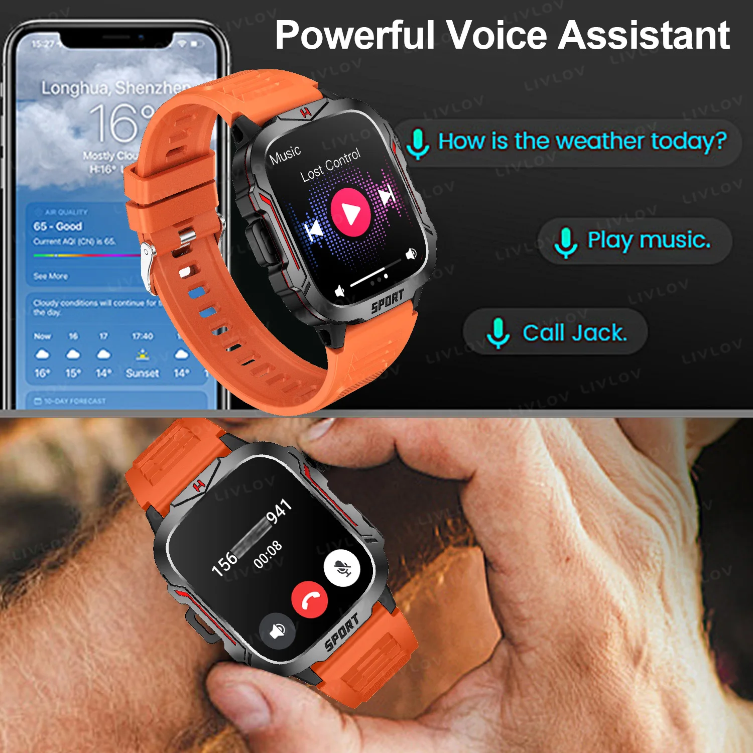 ساعة ذكية بمصباح يدوي قوي للرجال/النساء، شاشة تعقب للياقة البدنية بشاشة 1.96 بوصة مع مساعد صوت AI/مكالمات بلوتوث/100+رياضة #3