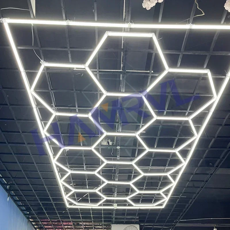 Hexagon LED Ceiling Light - 110V-240V Wide Voltage Durable Honeycomb Design for Garage, Auto Body Repair  Workshop Lighting