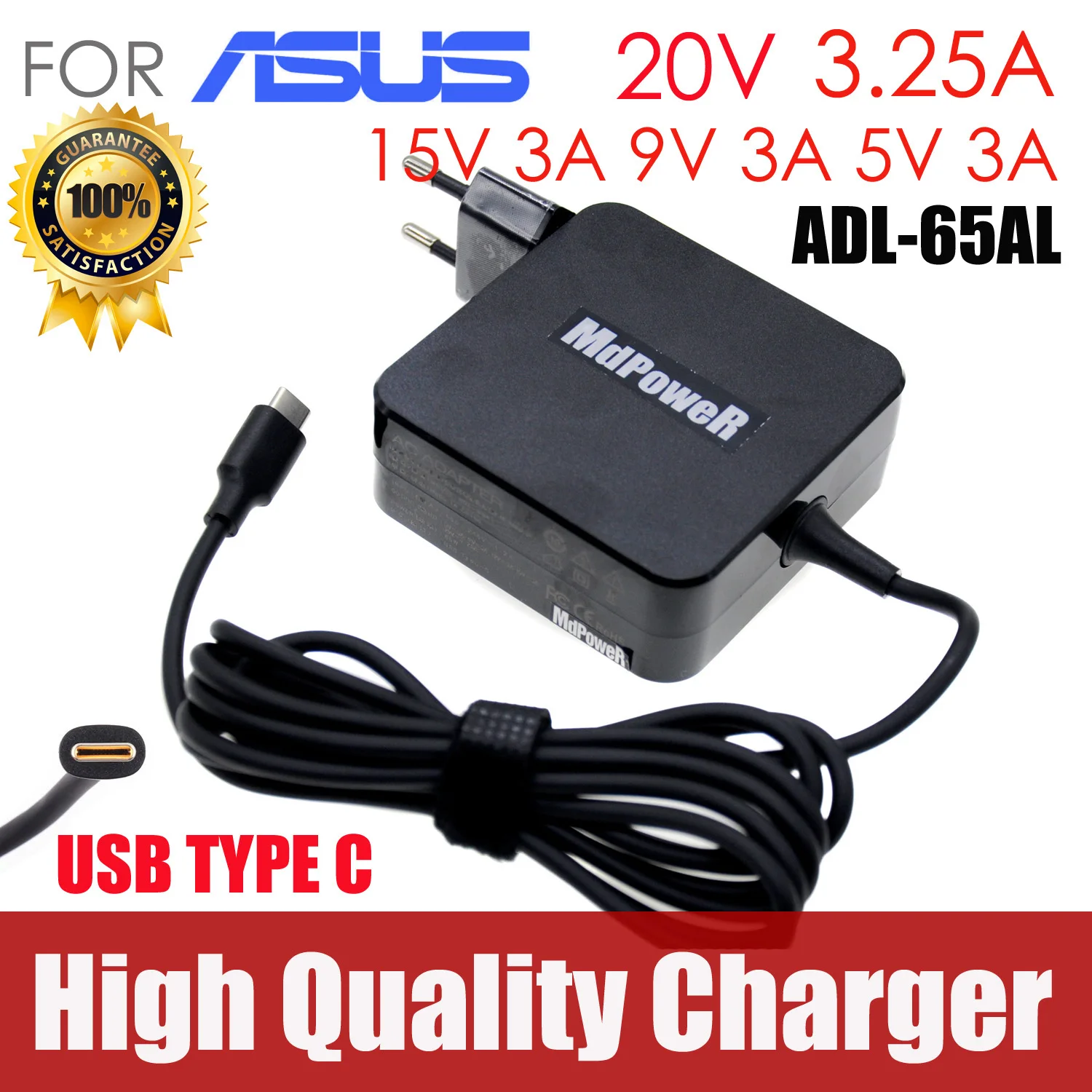 For Asus 20V 3.25A 15V 3A 9V 3A 12V 3A 5V 2A type C Laptop AC Adapter Charger zenbook3 B9440U B9440UA UX390