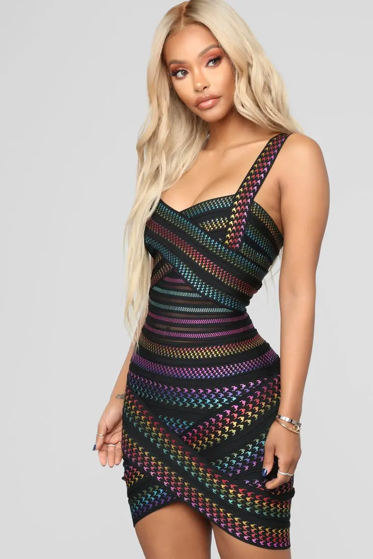 2023 new design women jacquard bandage dress elegant comfortable summer sleeveless bodycon mini dresses high street daily dress