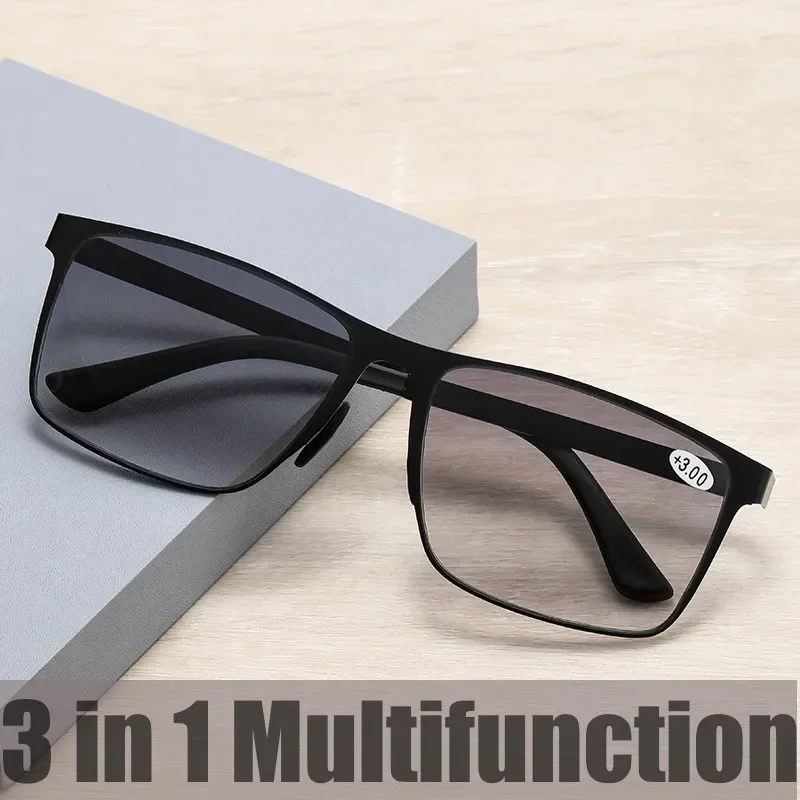 3 In1 Retro Progresive Multifocal Glasses Women Men Business Reading Glasses Near Far Presbyopia Eyeglasses Outdoor Sunglasses