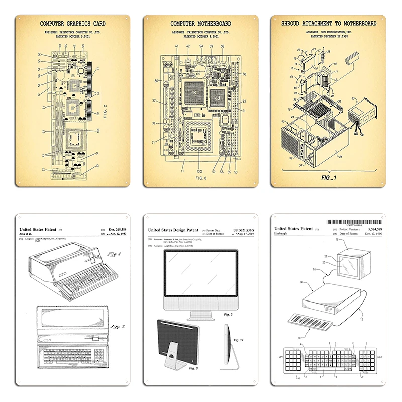 Computer Gamer Geek Vintage It Pc Hardware Patent Print Metal Sign Computer Gamer Geek Tin Sign Poster