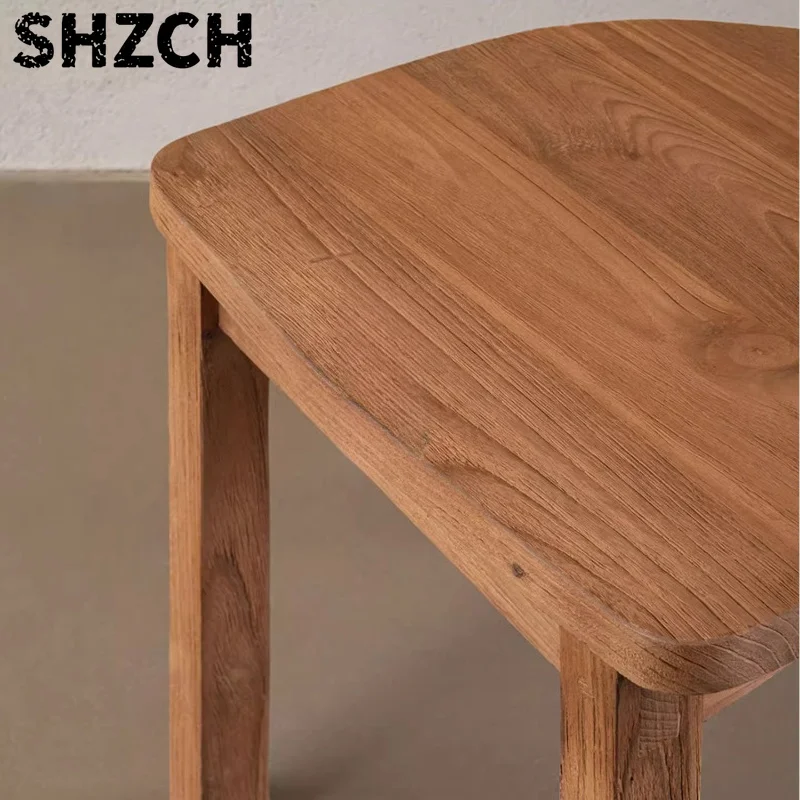 Wabi Sabi Elm Wood Dining Chairs Vintage Solid Wood Backrest Chair for Restaurant Home Seat for Cafe Dining Room Furniture view 5
