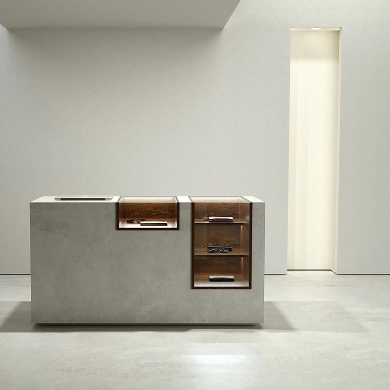 Minimalist cement colored glass cabinet, cash register, jewelry, bar counter, hairdressing, clothing, commercial reception desk