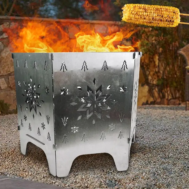 Portable Camping Bonfire Furnace Wood Stove Folding Brazier Stainless Steel Firewood Burner Picnic Stove Fire Pit camp accessory